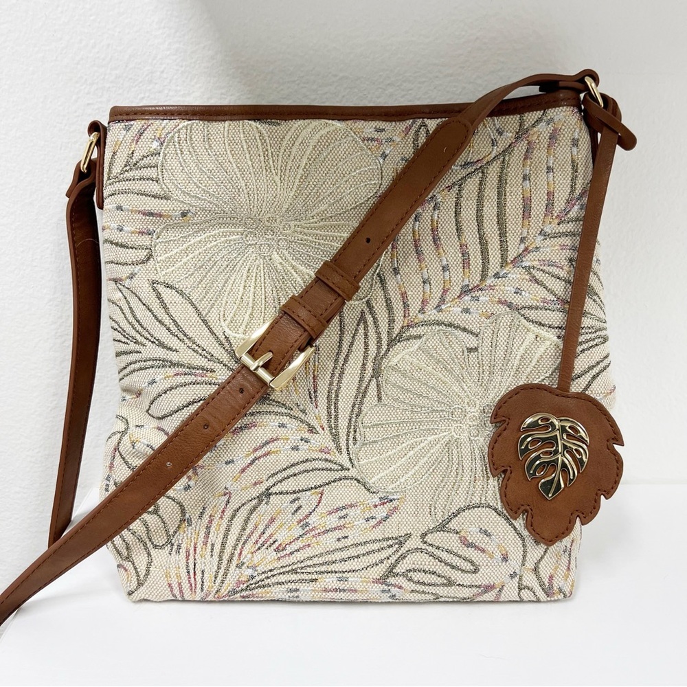 Tommy Bahama Embroidered Crossbody Bag Palm Hibiscus